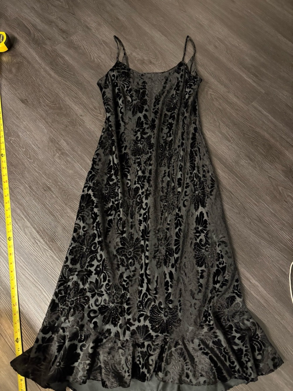 Vintage y2k beaded velvet burnout black floral maxi dress Eva blue